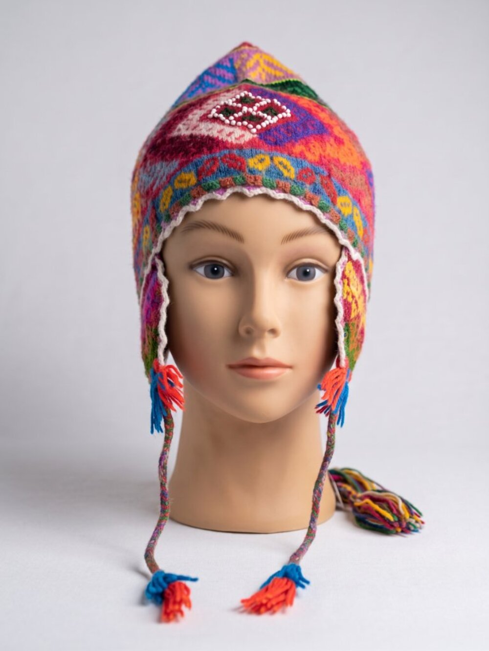 Multicolor Peruvian Chullo Hat with Tassels – Sheep's Wool – Winter